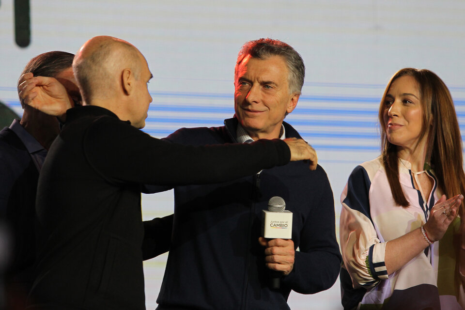 Los tres principales referentes políticos de la alianza Cambiemos: Horacio Rodríguez Larreta, Mauricio Macri y María Eugenia Vidal. (Fuente: Bernardino Avila)