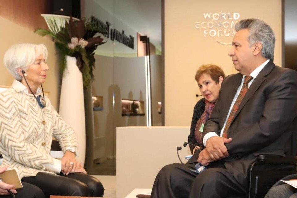 Cristine Lagarde junto a Lenin Moreno  en Davos en enero de este año.