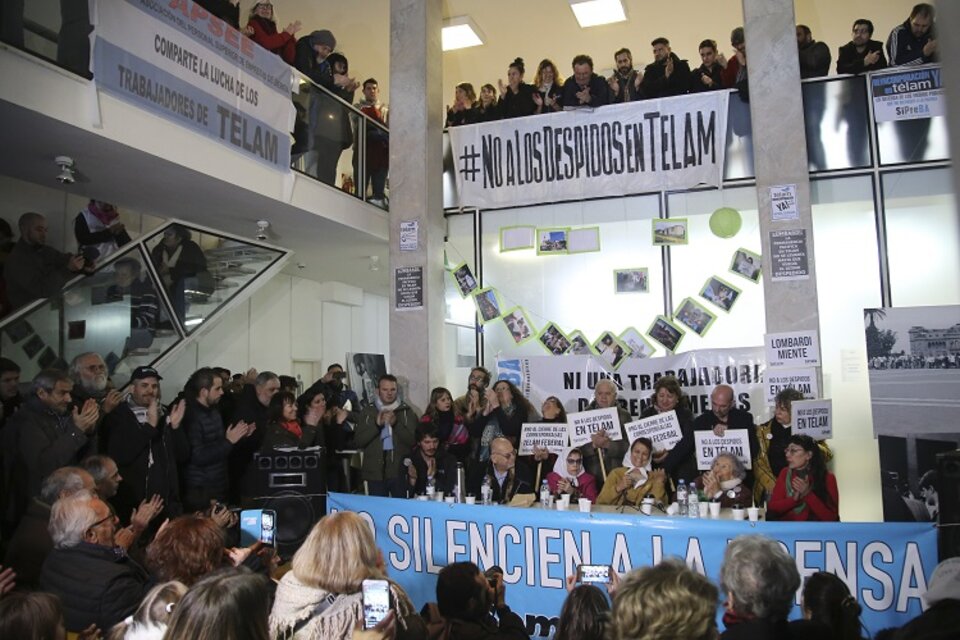 Una de las asambleas en Télam durante el conflicto por los 357 despidos, a mediados de 2018. (Fuente: Noticias Argentinas)