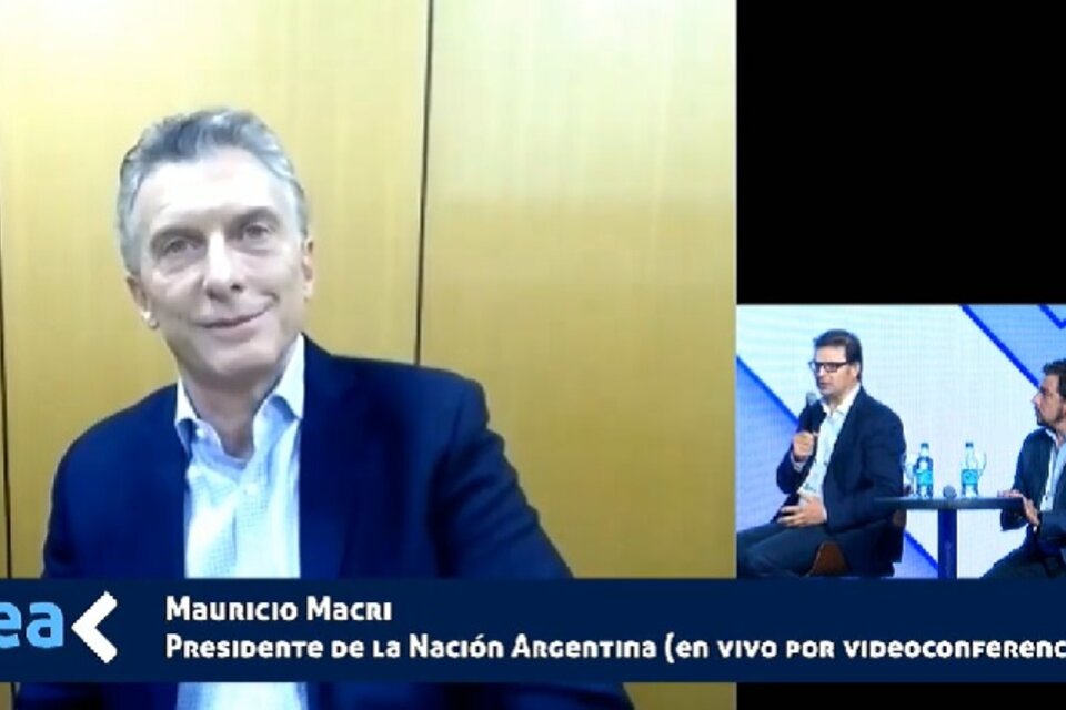 Macri, durante la videoconferencia de esta tarde desde Corrientes con el auditorio en Mar del Plata.  (Fuente: Captura de pantalla)