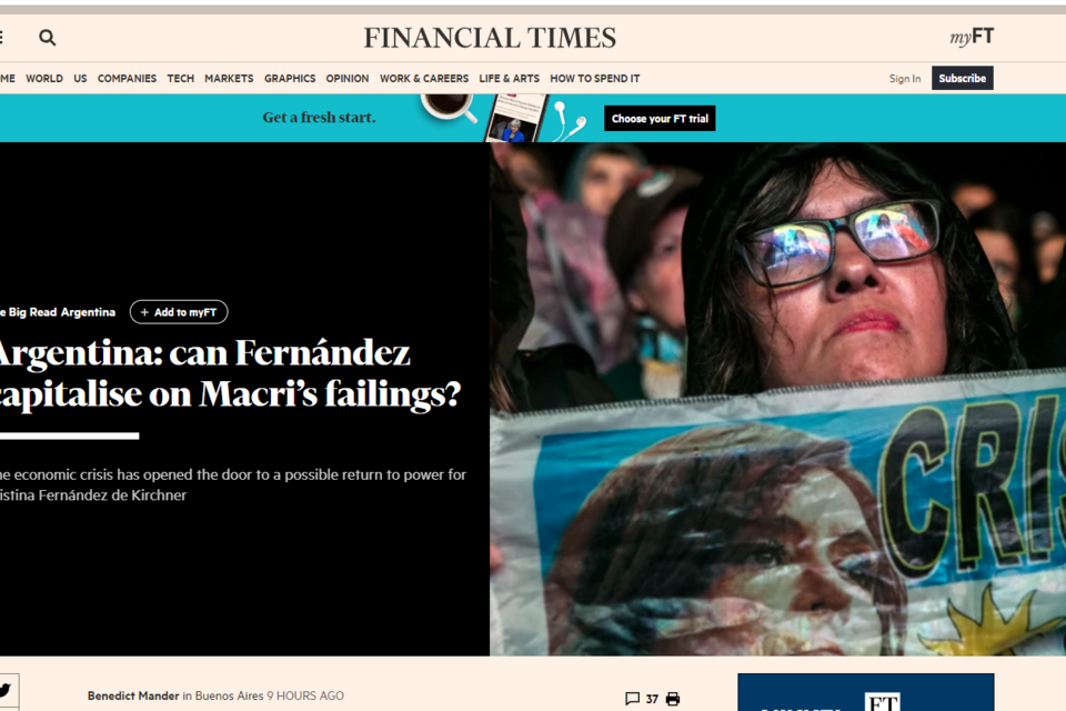 "¿Podrá Fernández capitalizar los errores de Macri?", se pregunta el Financial Times.