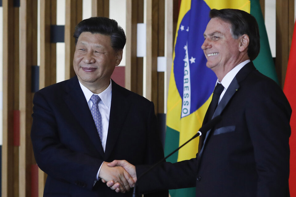 El presidente chino Xi Jinping y su par brasileño Jair Bolsonaro se encontraron en Brasilia.  (Fuente: AFP)