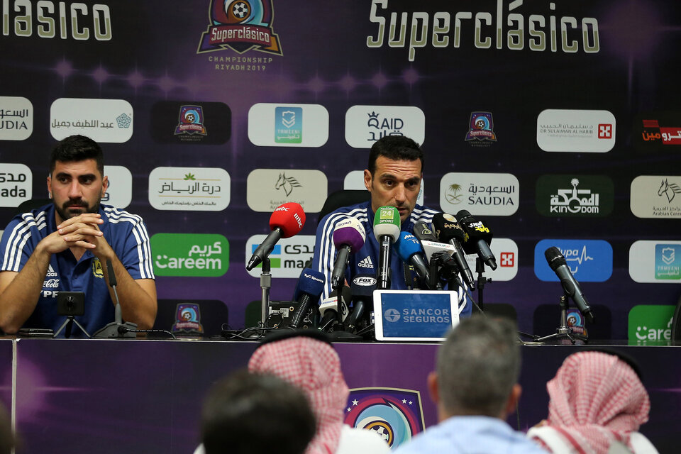 Scaloni, durante la conferencia de prensa en la ciudad de Riad