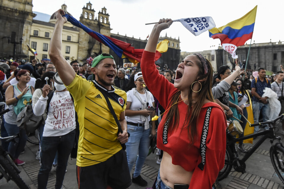 Protesta contra el gobierno de Duque en el centro de Bogotá. (Fuente: AFP)