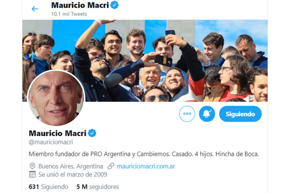 La cuenta de Twitter de Macri, actualizada a partir de hoy.  (Fuente: Twitter Mauricio Macri)