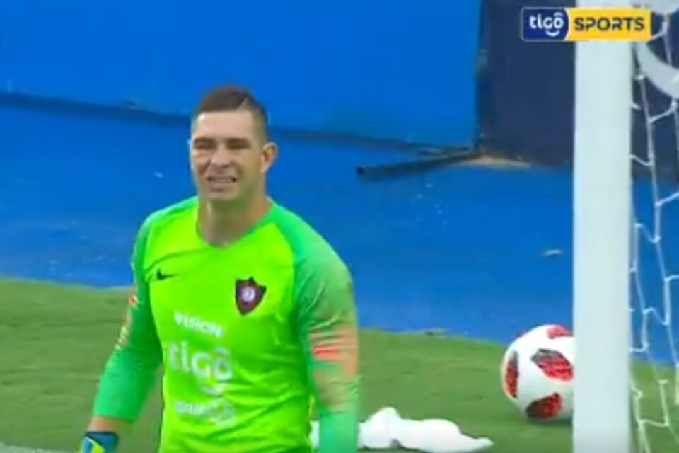 El dolor de Carrizo tras el gol sufrido en el inicio del partido. (Fuente: Captura de TV)