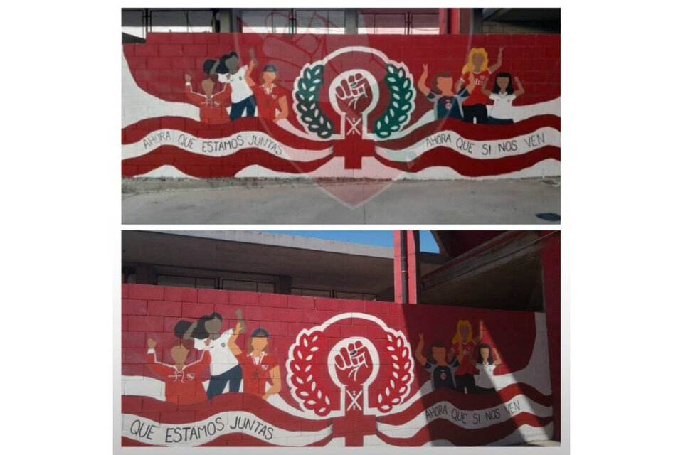 De un día para el otro, el mural perdió el color verde. (Fuente: Twitter Independiente Feminista)