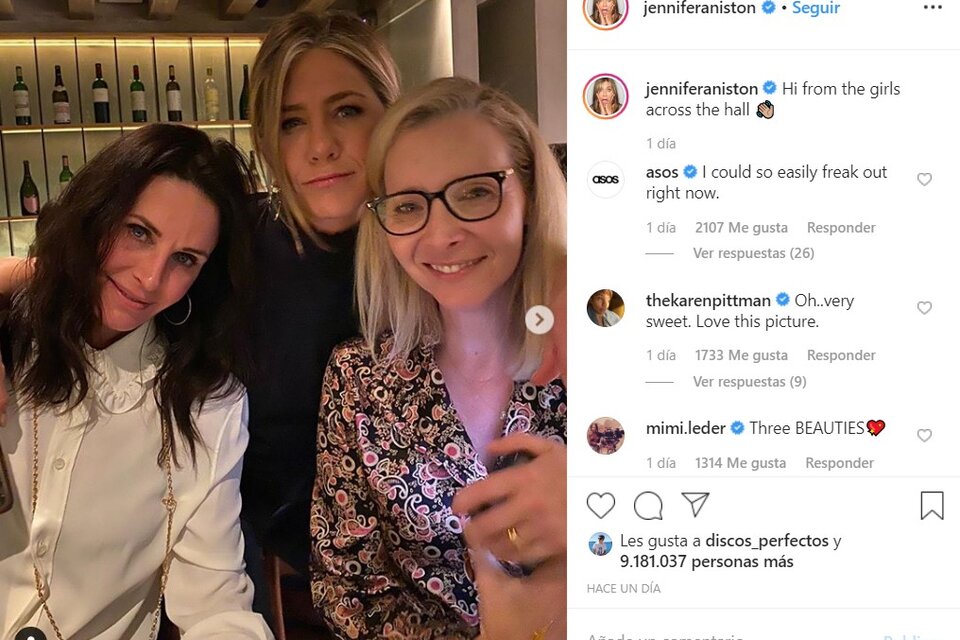 Jennifer Aniston publicó otra reunión de Friends