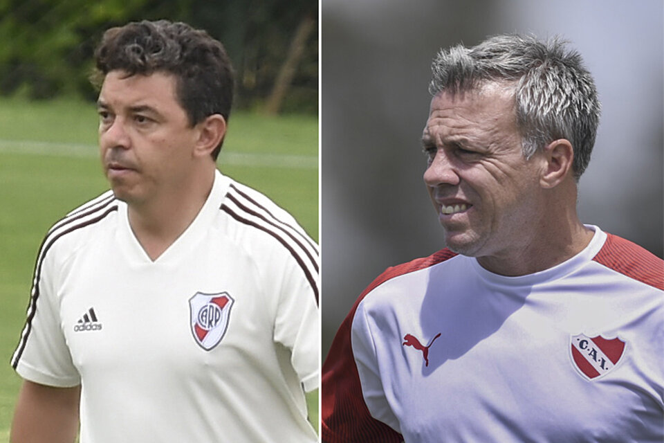 Pusineri (derecha), DT de Independiente, tendrá un exigente debut ante el River Plate de Gallardo. (Fuente: NA)