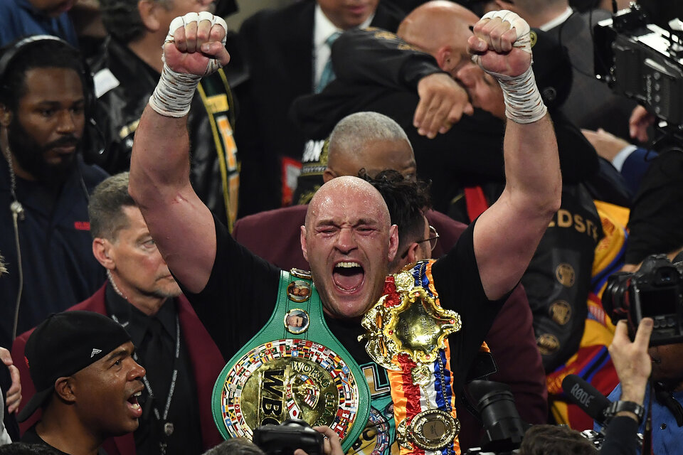 Tyson Fury celebra su pelea consagratoria ante Wilder. (Fuente: AFP)