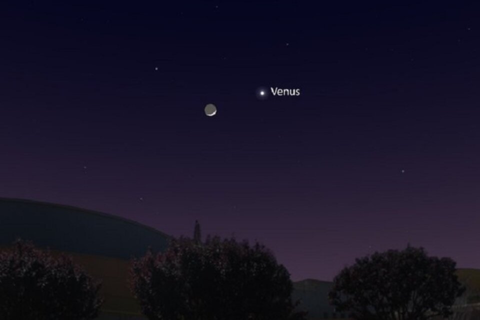 Así se la conjunción de la Luna y Venus a partir de esta noche.  (Fuente: Twitter)