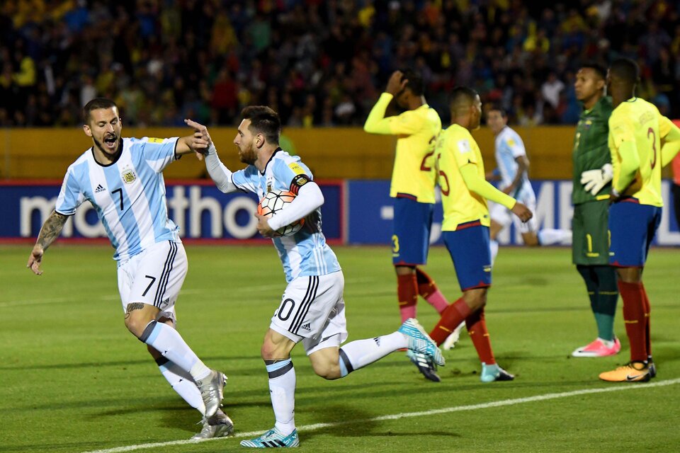 Lionel Messi, después de marcar en el último partido de las Eliminatorias en 2017. (Fuente: Télam)