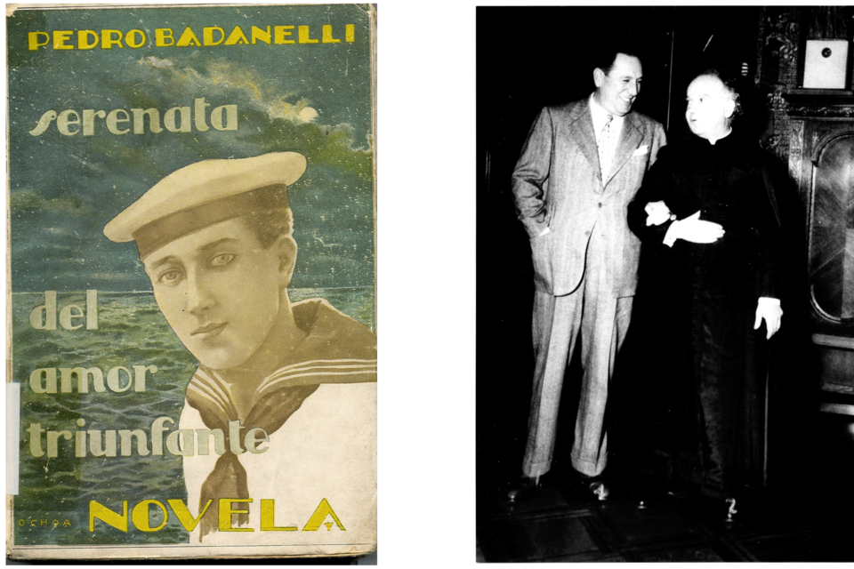 Uno de los libros de escándalo y una foto que confirma la cercanía con Perón (Fuente: Archivo General de la Nación)