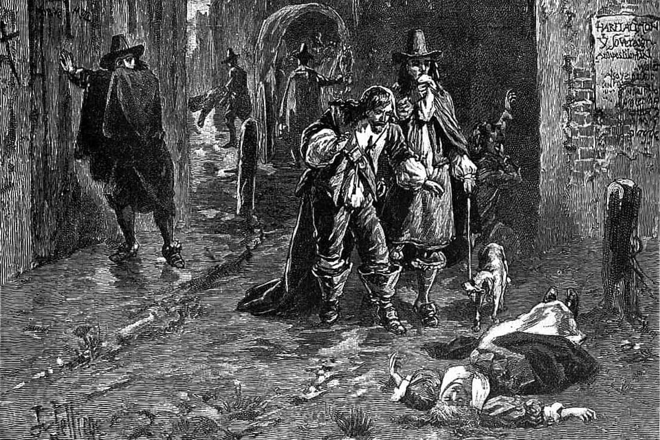 Imagen de la peste bubónica en las calles de Londres, 1665