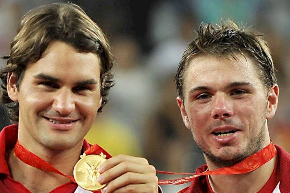 Roger Federer y Stanislas Wawrinka, tenistas y oro olimpico. (Fuente: AFP)