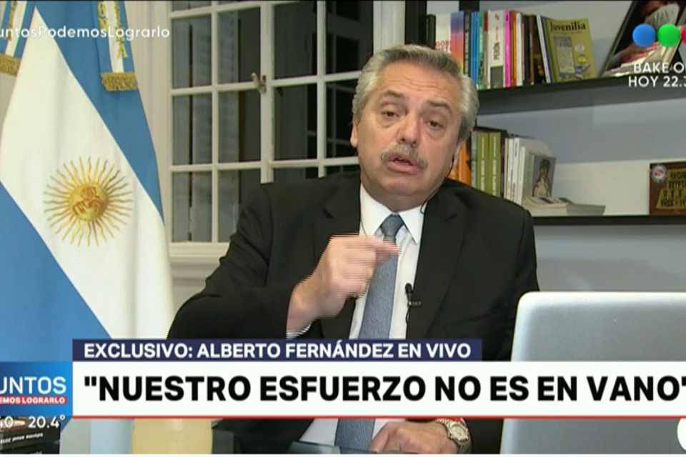 "El balance del primer mes es positivo pero lejos estamos de cantar victoria", dijo el presidente Alberto Fernández en una entrevista televisiva por el canal Telefé.