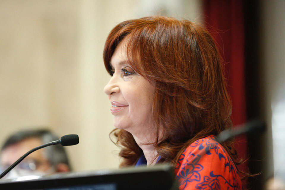 Cristina Fernández de Kirchner, durante la sesión de esta tarde en el Senado. (Fuente: NA)