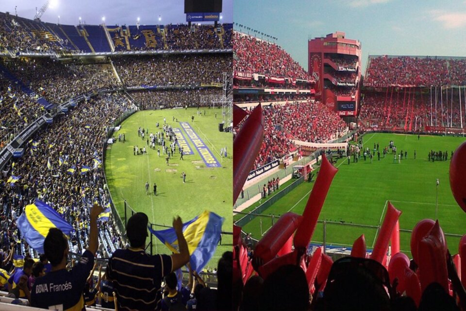 Los estadios de Boca e Independiente con todo su colorido.
