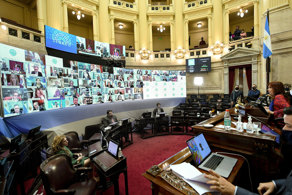 El recinto del Senado adaptado para sesionar a distancia. (Fuente: NA)