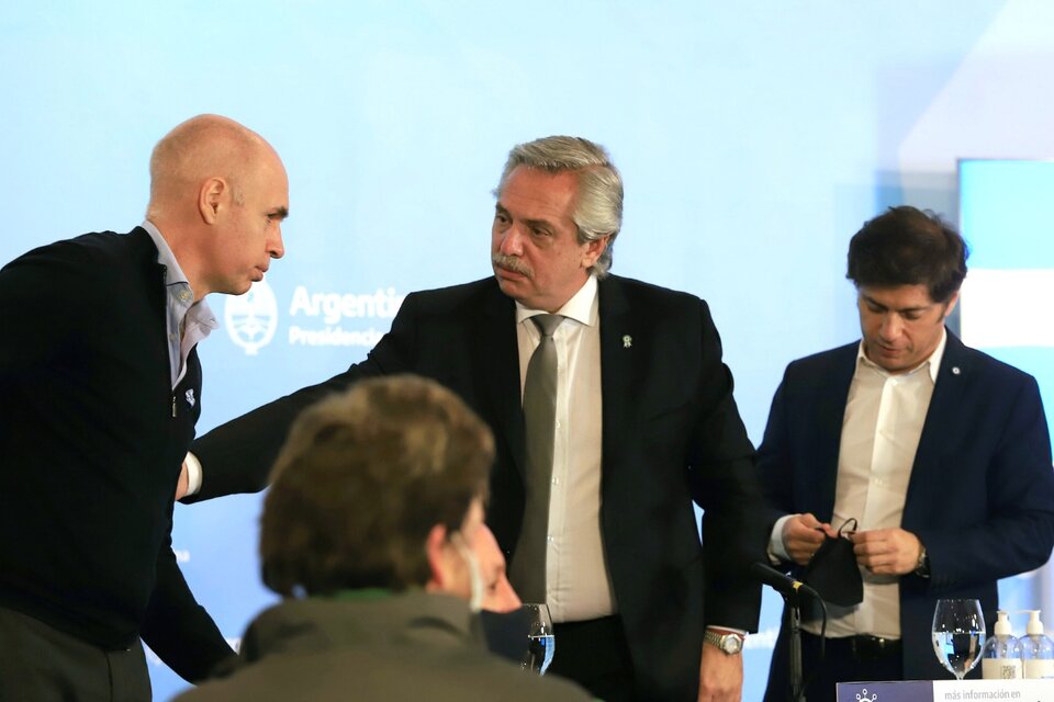 Alberto Fernández compartió la conferencia con Horacio Rodríguez Larreta y Axel Kicillof.