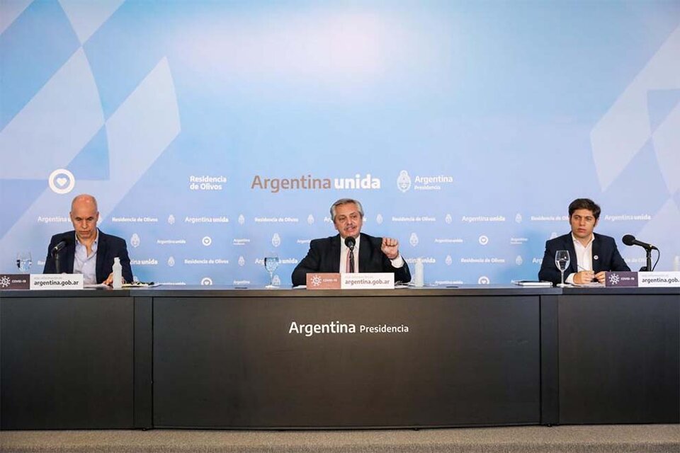 Horacio Rodríguez Larreta, Alberto Fernández y Axel Kicillof. (Fuente: Presidencia de la Nación)