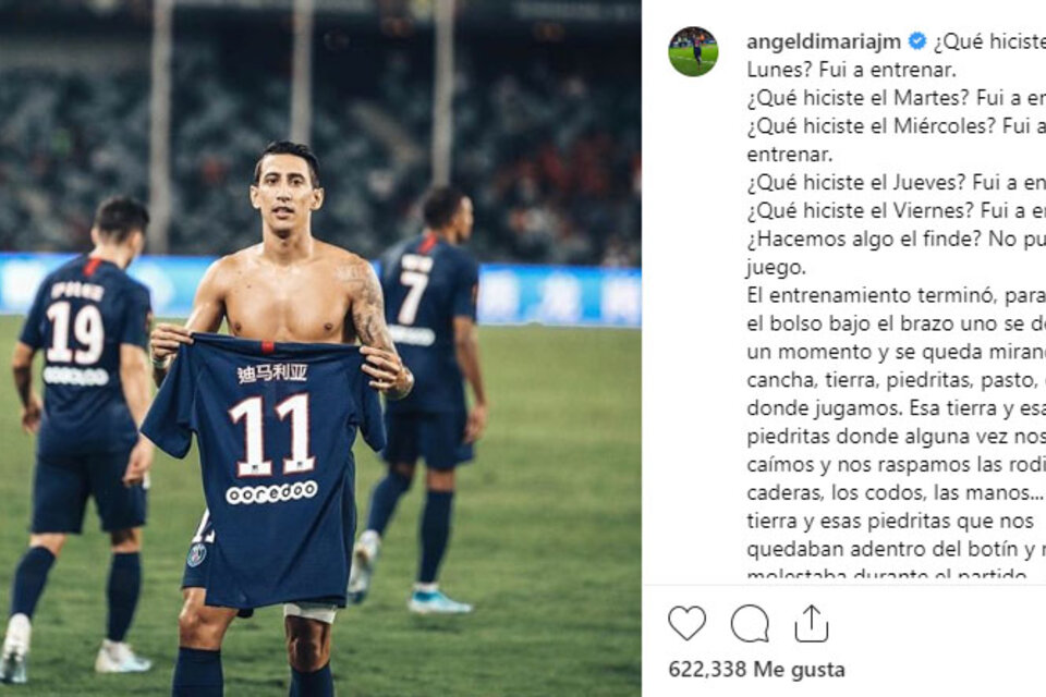 La captura de la cuenta de Instagram de Angel Di María.
