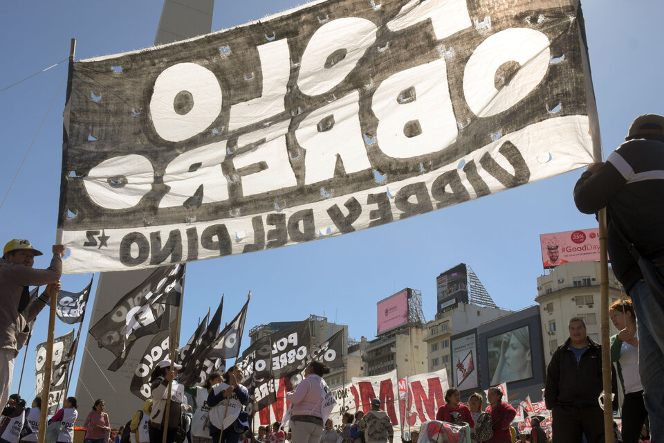 El Polo Obrero, una de las organizaciones sociales que protestan hoy en la 9 de Julio. (Fuente: Télam)