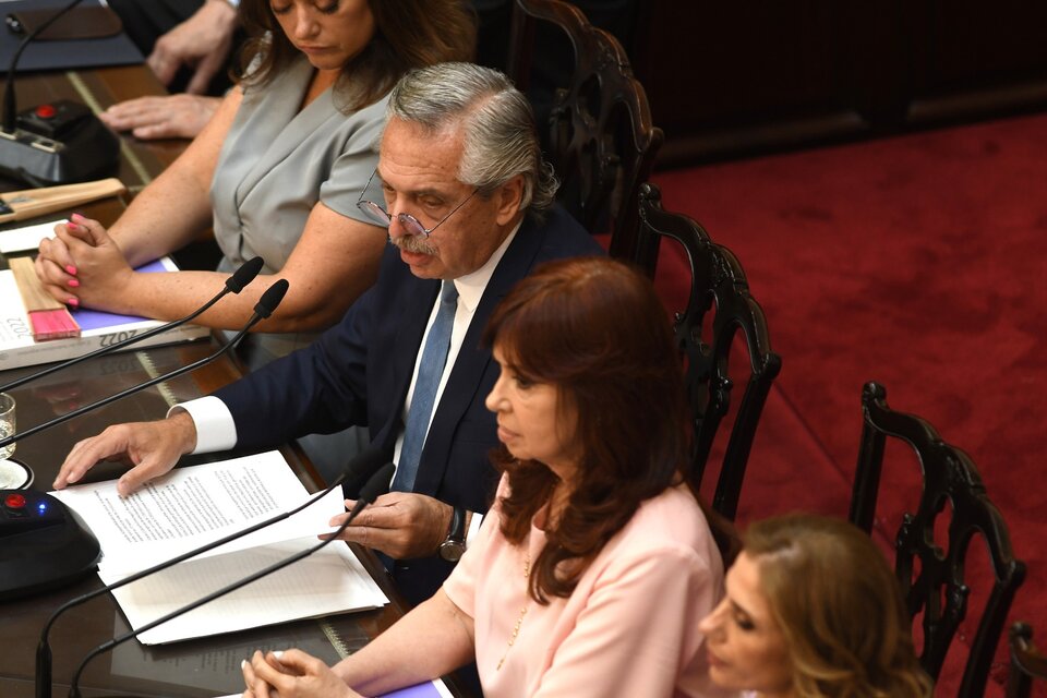Alberto Fernández y  Cristina Fernández de Kirchner en la apertura de la pasada Asamblea Legislativa