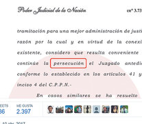 La captura del fallo de Claudio Bonadio que Cristina Kirchner subió a las redes sociales.