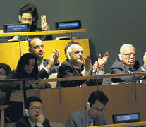 Miembros de la delegación palestina aplauden la votación de la Asamblea de la ONU. (Fuente: AFP) (Fuente: AFP) (Fuente: AFP)