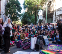 Asamblea en la calle del Foro Feminista contra la OMC, el año pasado, cuando se hizo el foro ministerial en Buenos Aires.