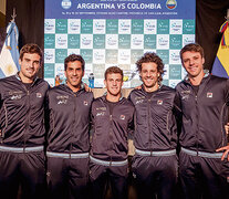 El equipo argentino de Copa Davis: Pella, González, Schwartzman, Zeballos y el capitán Gaudio.