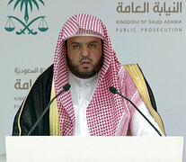 El fiscal general adjunto saudí Ahalaan al Shalaan anuncia las imputaciones en Riad. (Fuente: AFP) (Fuente: AFP) (Fuente: AFP)