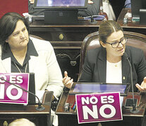 Muchxs senadorxs mostraron uno de los carteles de las campañas feministas. (Fuente: Leandro Teysseire) (Fuente: Leandro Teysseire) (Fuente: Leandro Teysseire)