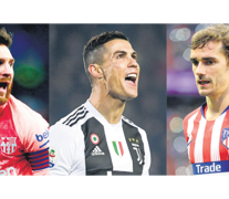 Lionel Messi, Cristiano Ronaldo y Antoine Griezmann, tres que van por el trofeo máximo de la UEFA.