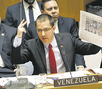 El canciller venezolano, Jorge Arreaza, toma la palabra durante el debate en el consejo de la ONU.