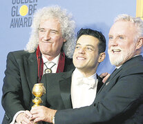 Brian May, Rami Malek y Roger Taylor, sonrientes ganadores por la biopic centrada en Freddie Mercury. (Fuente: EFE) (Fuente: EFE) (Fuente: EFE)