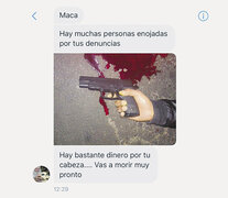 La amenaza de muerte que Macarena Sánchez recibió en su cuenta de Twitter.