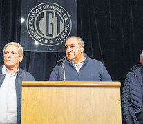 Carlos Acuña, Héctor Daer y Hugo Benítez cuando anunciaron el paro del 29M. (Fuente: Sandra Cartasso) (Fuente: Sandra Cartasso) (Fuente: Sandra Cartasso)