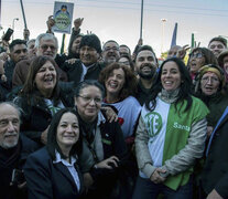 Evo junto a militantes y dirigentes sindicales.