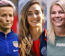 Megan Rapione, Maca Sánchez y Ada Hegerberg. (Fuente: AFP) (Fuente: AFP) (Fuente: AFP)