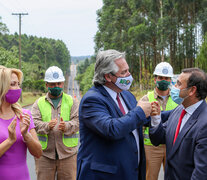 Alberto Fernández y Fabiola Yáñez en Misiones con el gobernador Oscar Herrera Ahuad.