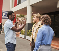 El director Frances Annan con Daniel Webber y Daniel Radcliffe.