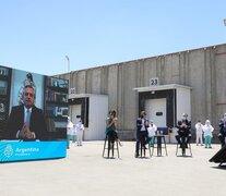 El Presidente en el evento donde un frigorífico exportador anunció inversiones por 187 millones de dólares. 