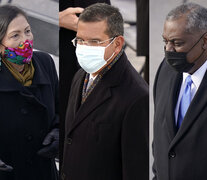 Deb Haaland,  Xavier Berrera y LLoyd Austin. (Fuente: AFP) (Fuente: AFP) (Fuente: AFP)