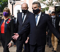 El gobernador con Rodenas y Rossi ayer en San Lorenzo. (Fuente: Sebastián Granata) (Fuente: Sebastián Granata) (Fuente: Sebastián Granata)