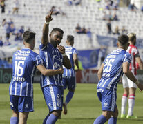 El Morro García, celebrando un gol con la camiseta de Godoy Cruz. (Fuente: NA) (Fuente: NA) (Fuente: NA)