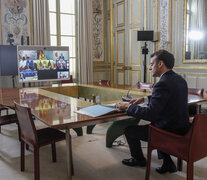 El presidente de Francia participando de la reunión virtual. (Fuente: AFP) (Fuente: AFP) (Fuente: AFP)