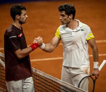 Londero saluda a Pablo Andújar, tras su derrota en la jornada del lunes. (Fuente: Prensa Argentina Open) (Fuente: Prensa Argentina Open) (Fuente: Prensa Argentina Open)