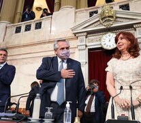 Sergio Massa, Alberto Fernández y Cristina Kirchner en el Congreso.